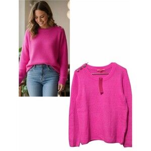 LILLY PULITZER NWT Pink Long Sleeve Rhinestone Heart Button Morgen Sweater L